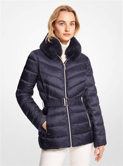 michael kors faux fur trim quilted puffer jacket|faux fur quilted puffer jacket.